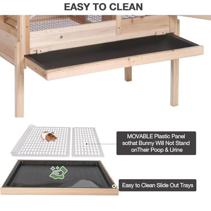 Wooden Guinea Pig Cages Indoor with Plastic Floor and Pull Out Tray, Two-Story Rabbit Cage with Anti-Chewing Ramp, Bunny Hutch with Detachable Stand, Small Animals Cage Habitat (Nature) - color: Nature