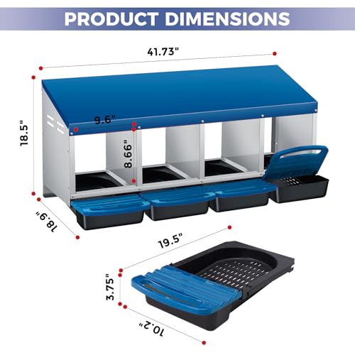 4 Hole Roll Away Chicken Nesting Box - Chickens Laying Box with Removable Tray, Easy Egg Collection & Cleaning, Metal Nesting Boxes for Backyard, Farm, Poultry Coop - color: blue, size: 4 Compartments