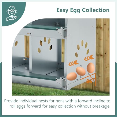 Chicken Nesting Box – 3/4/6/8-Room Metal Poultry Laying Box with Rollaway Egg Collection, Wall-Mounted Or Freestanding, Easy Assembly, Green(8 Holes)