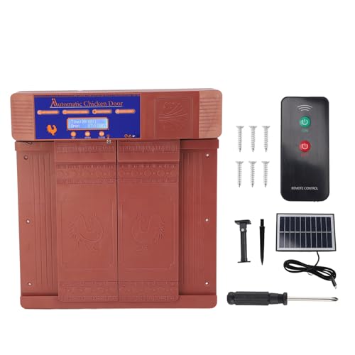 FLEXMAN Solar Automatic Chicken Coop Door, 15.87 X 14.37 X 3.35 Double Open Type Remote Control Timing Chicken Coop Door with LED Display Screen for Duck Goose Farm (Bronze) - color: Bronze