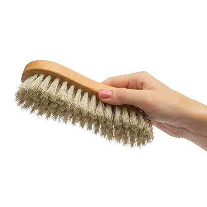 KONEX Medium-Stiffness Nylon Fiber Scrub Brush - Heavy Duty Cleaning Brush, Wooden Handle, Brown, Ideal for Hardwood Floor, Outdoor Surfaces, Carpet