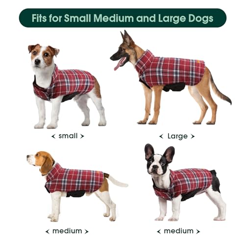Kuoser Waterproof Dog Coat, Reversible Dog Jacket for Medium Dogs, Adjustable Durable Doggie Winter Coat Warm Puppy Cold Weather Apparel from Small to Large Breed, Red M - color: Red, size: Medium (Pack of 1)