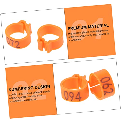 UPKOCH 100pcs Pigeon Foot Rings Numbered Leg Bands for Bird Identification Durable Clip Rings for Pigeons Parakeets and Poultry Easy to Use Bright - color: Orange