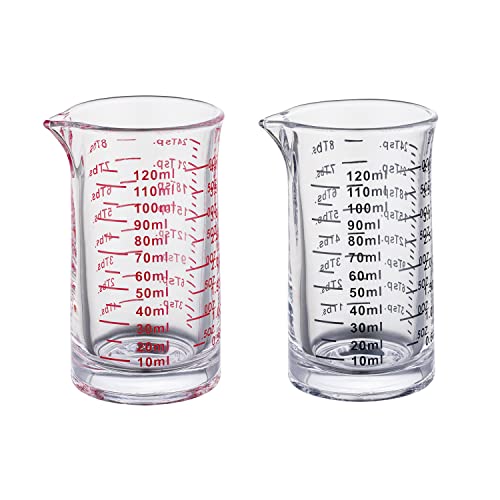 Ackers 4 Oz Glass Measuring Cup,Borosilicate Shot Glass with V-Shaped Spout(Pack of 2) - color: Red and Black(Pack of 2)