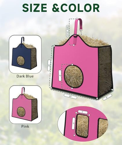 Hay Feeder for Goats and Horses - Slow Feed Design, Heavy Duty Hanging Hay Bag for Barn, Trailer & Paddock, Easy to Hang & Clean(3pcs, Pink) - color: 3pcs-pink