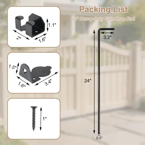 24" Cane Bolt Heavy Duty Drop Rod Gate Stopper Hardware, Gate Ground Latch for Wooden Fences Metal Gates Doors, Gate Drop Pin for Holding Gate to The Ground, Black Finish(2 Pack) - size: 24 Inch