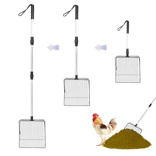 LUSTERING Chicken Poop Scooper, Chicken Coop Accessories, Detachable Chicken Poop Cleaning Tools,Chicken Accessories Poop Shovel for Chicken Coop Cleaning Supplies,(23 to 43.3inches) (Stainless Steel) - color: Stainless Steel