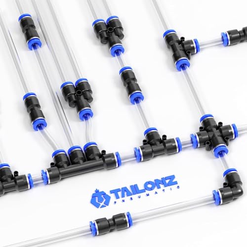 TAILONZ PNEUMATIC 6mm od Push to Connect Fittings Pneumatic Fittings Kit 2 Spliters+2 Elbows+2 tee+2 Straight (8 pcs) | Includes splitters, elbows, tees and straights, push-to-connect, durable plastic, for pneumatic systems. - color: Blue, size: 6MM OD/8P