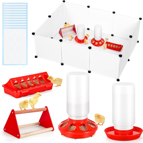POMINEL Chick Brooder Box Starter Kit, Plastic Baby Chicken Feeder and Waterer Set with Chick Perch - color: WHITE