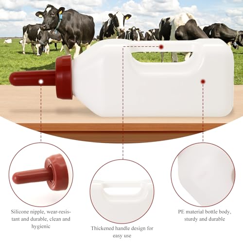 2 Quart Calves Nursing Bottle with a Replacement Nipple，Nursing Feeding Bottle with Hand Grip Handle for Feeding Baby Goats Calf Farm Equipment
