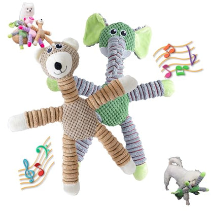 2026 Upgraded Dog Toys for Aggressive Chewers,Dog Toys for Large Dogs, Puppy Toys Indestructible for Large Medium Small Dogs (7.9 * 14.9in) (Bear*1 & Elephant*1) - color: Bear*1 & Elephant*1