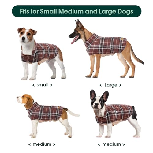Kuoser Waterproof Dog Coat, Reversible Dog Jacket for Medium Dogs, Adjustable Durable Doggie Winter Coat Warm Puppy Cold Weather Apparel from Small to Large Breed, Brown M - color: Brown, size: Medium (Pack of 1)