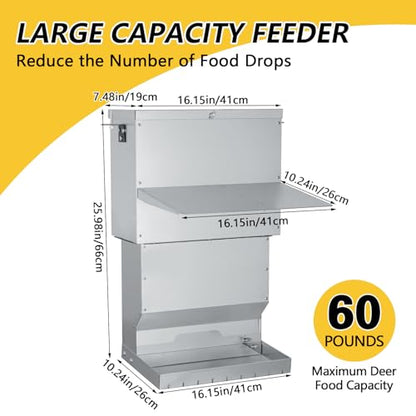 Hanging Deer Feeder,60 Pounds Waterproof Livestock Gravity Feeder Box with Lid,Galvanized Steel Deer Corn Feeder for Hunting