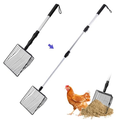 3 in 1 Stretchable Chicken Poop Scooper Chicken Coop Accessories Sifting Shovel for Chicken Coop Chicken Litter Scoop Supplies Separating Poo and Debris from Sand(22.4 to 50 Inch)