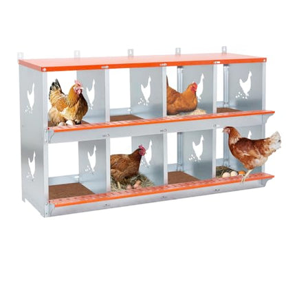 8-Bay Metal Chicken Nesting Box for Hens and Ducks, Wall-Mounted Galvanized Steel Coop Nest with Ventilation, Easy Assembly (8-Orange) - color: 8-Orange