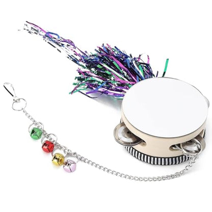 Cyrank Chicken Mirror Toys, Pet Chicken Mirror Drum Toys Chicks Hens Hanging Double Side Playing Toy Hanging Swing Mirror Toys with Bell