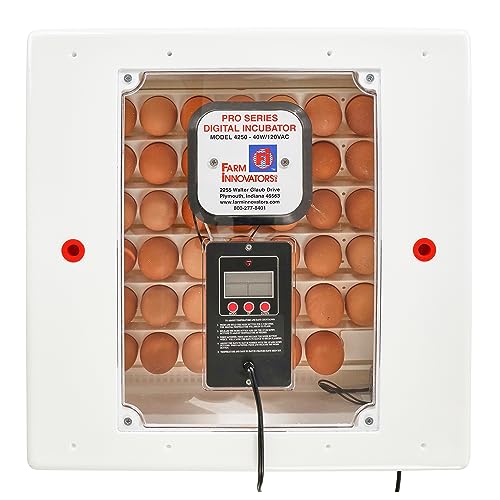 Farm Innovators Egg Incubator with Automatic Egg Turning & Humidity Control, Egg Candler w/Digital LCD Display for Improved Hatching, 4 Pack, White