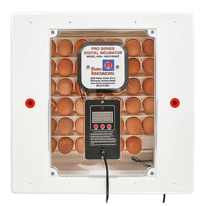Farm Innovators Egg Incubator with Automatic Egg Turning & Humidity Control, Egg Candler w/Digital LCD Display for Improved Hatching, 4 Pack, White