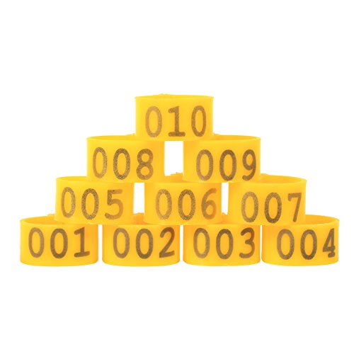 Poultry Leg Bands, 6 Colors 100PCS/Bag 16MM 001-100 Numbered Plastic Poultry Chickens Ducks Goose Leg Bands Rings for Chickens Gamefowl Turkey Duck Goose(Yellow) - color: Yellow