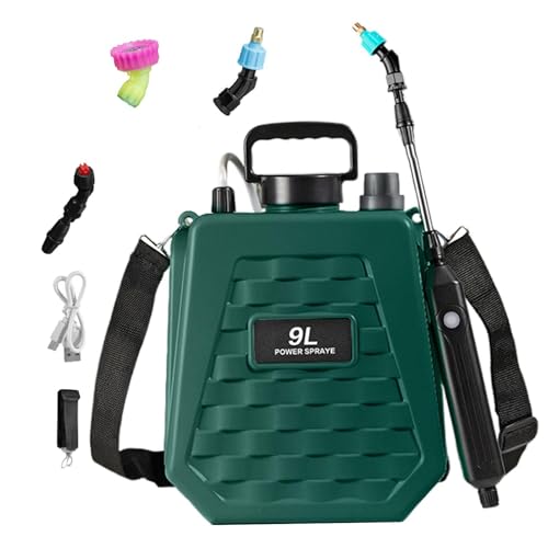 Electric Garden Sprayer - Portable Mister Rechargeable,Battery Operated Sprayer with Adjustable Shoulder Strap - for Home Outdoor Plant Agriculture Backyard Yard Lawn Farm - color: 9L Army Green