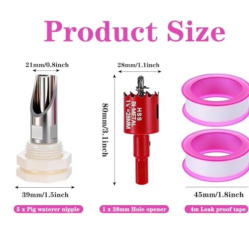 5-Pack Pig Water Nipple，Pig Nipple Waterer for Barrel Kit，Automatic Pig Nipple Drinkers Kit，Piglets Nipple Feeders ，Hog Feeder Nipple