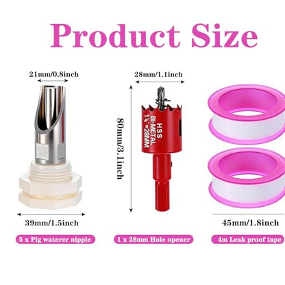 5-Pack Pig Water Nipple，Pig Nipple Waterer for Barrel Kit，Automatic Pig Nipple Drinkers Kit，Piglets Nipple Feeders ，Hog Feeder Nipple