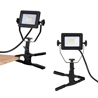 1200 Lumens Portable LED Clamp Work Light with 5ft 120V AC/60Hz Power Plug, Lightweight Design, Suitable for Wet Location, 10 Watts, 5000K Daylight, ETL Certified, 2pack - color: Black-2