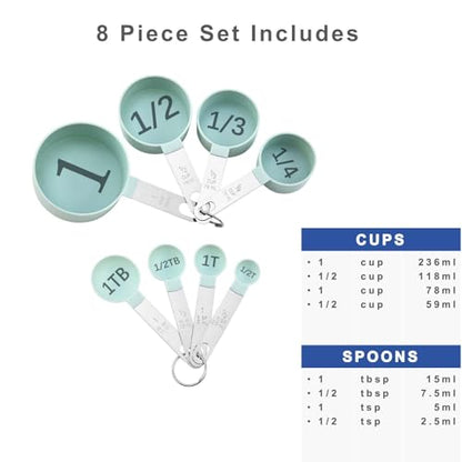 Easy to Read Measuring Cups & Spoons Set for Visually Impaired, Stackable,Large Print Measure Cups Set, Nesting Measure Cups with Stainless Steel Handle - color: Blue