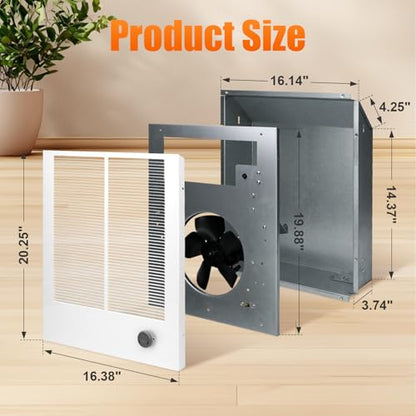 198 High Capacity Wall Heater supports recessed or surface mounting, 240 VAC, 4000W/2000W, Adjustable Front Thermostat For Living Rooms, Offices and Small Shops