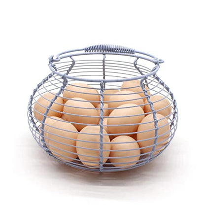 CVHOMEDECO. Elegant Wire Egg Basket with swimming Handle Primitives Vintage Gathering Basket. Light Blue (7-3/4"Dia. X 5"H Blue) - size: 7-3/4" Dia. x 5" H - Light Blue
