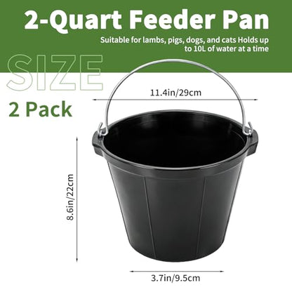 2 Pack Heavy Rubber Horse Feed Bucket,10 Quart Large Utility Feed Pan with Handle , 11.4 X 8.6 inch Horse Trough Heavy Duty Feeder Trough for Livestock Goats Animals Durable Pan Bowl Black