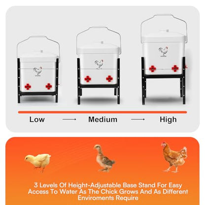 3 Gallon Heated Chicken Waterer Poultry Automatic Drinker Heater Bucket Winter Adsjustable Chicken Drinker Anti-Freezing Heated Waterer Chick Coop Watering System White-2.8 Gallon