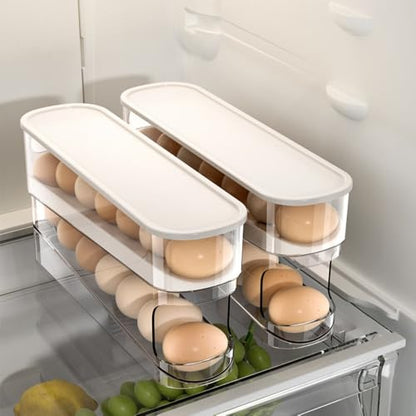 Clear Refrigerator Egg Holder, Stackable 12-Egg Storage Container with Lid – Double Layer Kitchen Organization Tray, BPA-Free Plastic, Space Saving Egg Bin for Fridge Door or Shelf