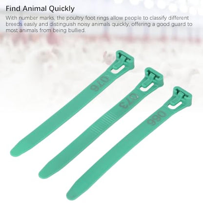 Chicken Leg Rings 1-100 Numbered | Reusable Poultry Identification Leg Bands for Ducks/Chicks/Pigeons/Goose | Sturdy PP Material Easy to Apply and Take Off (Green) - color: Green