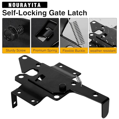 Heavy Duty Self Closing Gate Hinge and Latch Kit for Wooden/Vinyl Fence Gate Rust Proof Gate Hardware Kit 4 Adjustable Self Closing Hinges & 2 Post Mount Self Locking Gate Latch (Black)