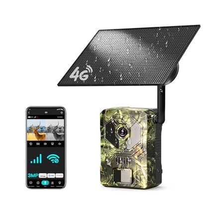 Cellular Trail Camera for Outdoor - Auto Connect Nationwide 4G LTE Non Stop Solar Power - Instant 2K Live Video for Wildlife Deer Hunting Farm Ranch Property Security - Low Glow Waterproof