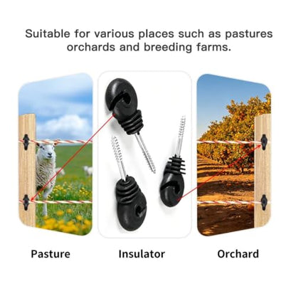 Electric Fencing Ring Insulators 80Pcs Electric Fence Insulators Installation Tool Kit, Snap-on Post Insulator for T-Post Wooden Pole