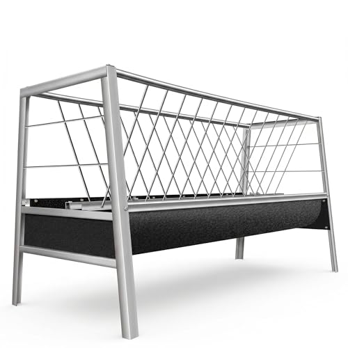 77 Gallon Pasture Feeder 2-in-1 Hay Grain System Stainless Steel Frame Rubber Trough Waste-Reducing Design for Goats Sheep Horses Lamb