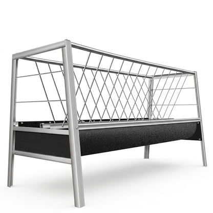 77 Gallon Pasture Feeder 2-in-1 Hay Grain System Stainless Steel Frame Rubber Trough Waste-Reducing Design for Goats Sheep Horses Lamb