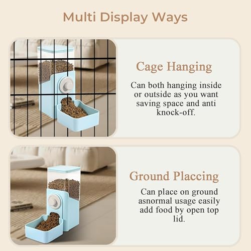 Auto Gravity Food Dispenser for Cage Hanging, 41OZ Capacity Hanging Automatic Pet Cage Feeder, Food Bowl for Cats Dogs Rabbit Ferret Chinchilla Bird Hedgehog Guinea Pig (Light Blue) - color: Light Blue