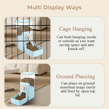 Auto Gravity Food Dispenser for Cage Hanging, 41OZ Capacity Hanging Automatic Pet Cage Feeder, Food Bowl for Cats Dogs Rabbit Ferret Chinchilla Bird Hedgehog Guinea Pig (Light Blue) - color: Light Blue