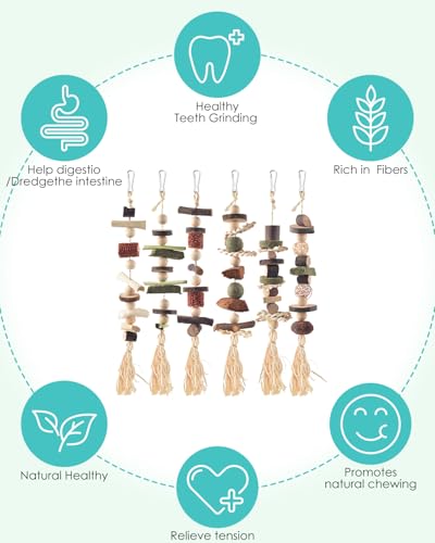 DBNESS 6PCS Bunny Chew Toys, Hamster Rabbit Cage Hanging Chew Toys, Natural Apple Wood Bunnies Treats, Improve Small Animal Teeth Health for Guinea Pig Chinchilla Ferret Rats Gerbil