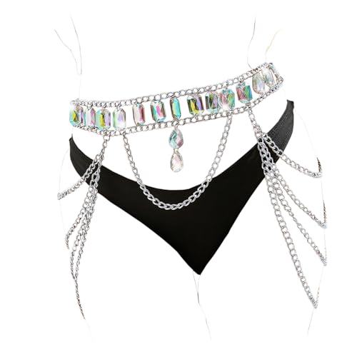 Bohemian Sexy Layered Crystal Waist Chain Bikini Tassel Chain- Sparkling Festival Body Jewelry for Women