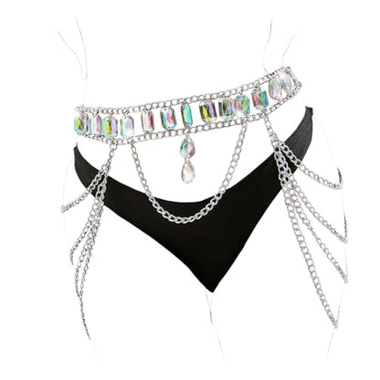 Bohemian Sexy Layered Crystal Waist Chain Bikini Tassel Chain- Sparkling Festival Body Jewelry for Women
