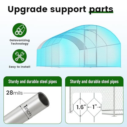 CHIKENCOOP 26x6.5x6.6 ft Metal Chicken Coop, 4-Room Chicken Run with Cover | Four-room walk-in chicken run with rounded roof, waterproof UV-resistant cover, reinforced gate, and PVC-coated mesh - size: 318.0"L x 118.0"W x 78.0"H