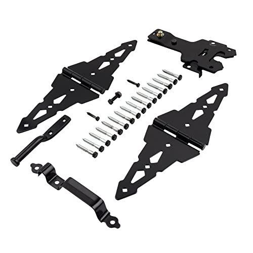 National Hardware N109-306 V8420 Deluxe Heavy Duty Gate Kit with Strap Hinges and Latch - 2-Pack Hinges, Gate Hardware Kit for Fence Gates and Shed Doors, Black - size: (Pack of 1)