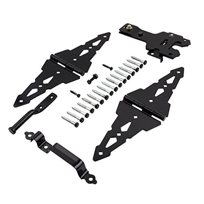 National Hardware N109-306 V8420 Deluxe Heavy Duty Gate Kit with Strap Hinges and Latch - 2-Pack Hinges, Gate Hardware Kit for Fence Gates and Shed Doors, Black - size: (Pack of 1)