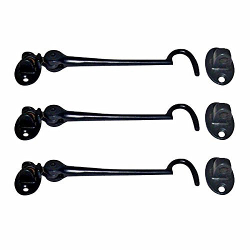 Renovators Supply Black Wrought Iron Cabin Hook Eye 6.5 Inches Long Large Antique Privacy Hook Door Latches for Kitchen Cabinet, Windows, Sliding Or Barn Doors with Mounting Screws - color: 6.5-inch Antique Hook, size: Pack of 1
