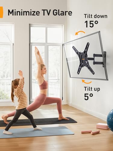 Perlegear Full Motion TV Mount for Most 26–65 inch Flat or Curved TVs up to 82 lbs, Wall Mount TV Bracket with Articulating Arms, Tool-Free Tilt, Swivel, Extension, Max VESA 400x400mm, PGMF3 - size: for 26-65 inch TVs