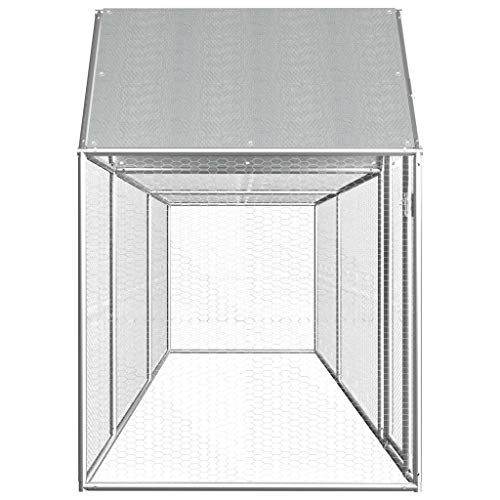 Galvanized Steel Animal Enclosure Chicken Coop Rabbit Hutch Duck Cage 16.4'x3.3'x4.9' Silver with Lockable Door Water-Resistant Roof for Outdoor Poultry Birds Small Animals - size: 16.4' x 3.3' x 4.9' (W x D x H)